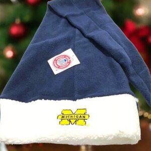 University of Michigan Vintage Late '90s NCAA Fleece NOS Santa Hat w/Bell